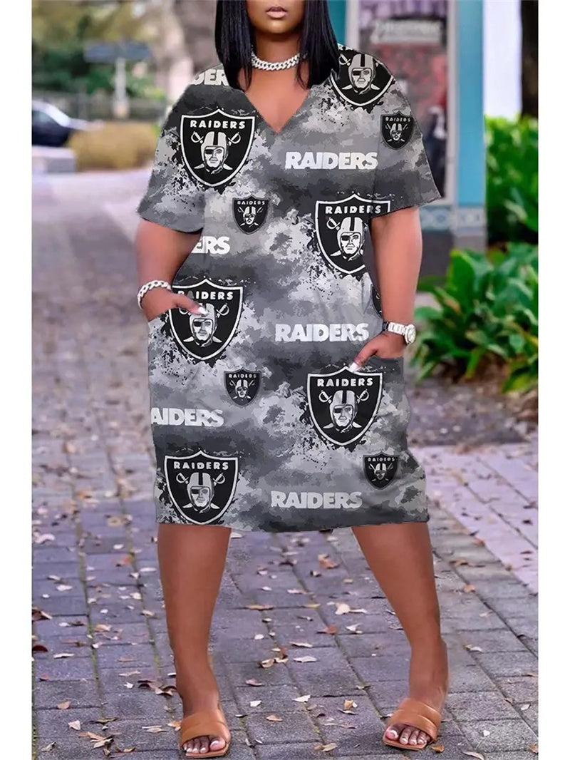 Las Vegas Raiders V-neck Casual Pocket Dress Limited Edition AZBTVCPD000015