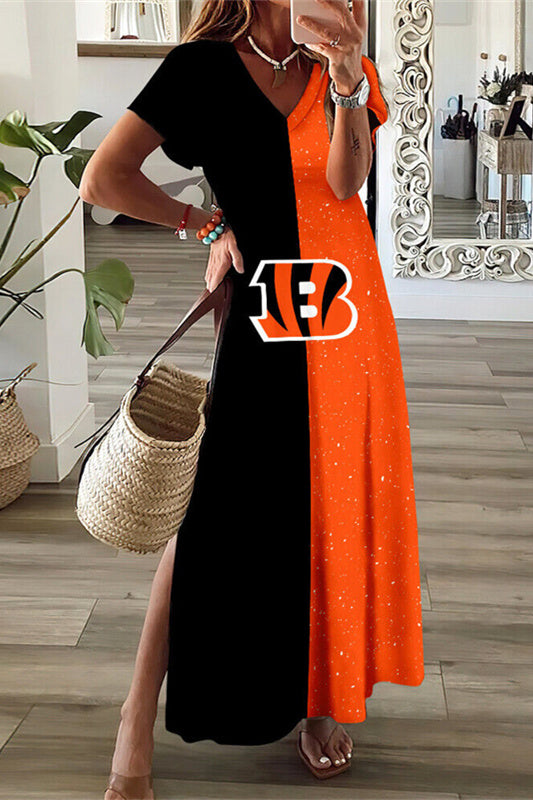 Cincinnati Bengals V-Neck Side Slit Long Dress AZBTVSD000193