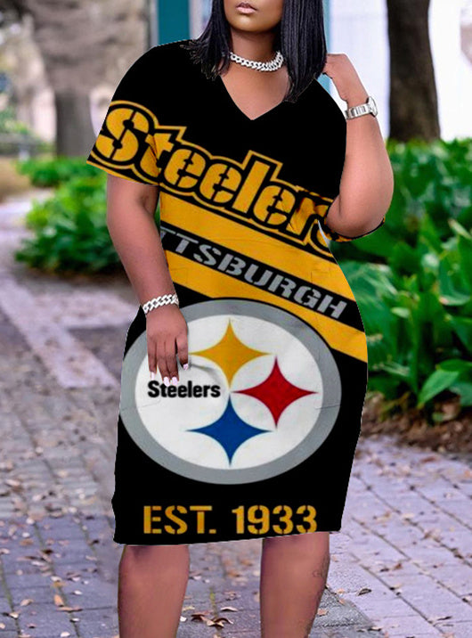 Pittsburgh Steelers V-neck Casual Pocket Dress Limited Edition AZBTVCPD000336