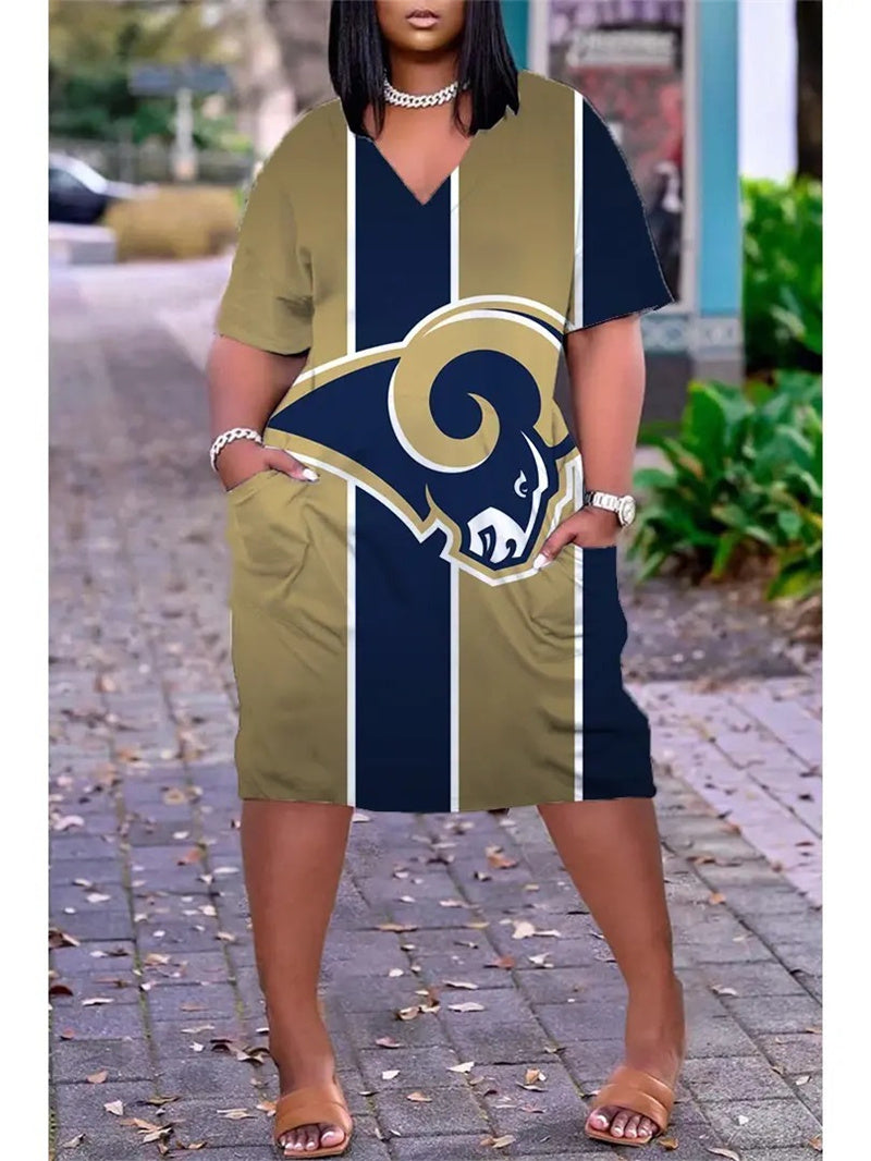 Los Angeles Rams V-neck Casual Pocket Dress Limited Edition AZBTVCPD000097