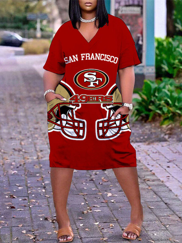 San Francisco 49ers V-neck Casual Pocket Dress Limited Edition AZBTVCPD000055