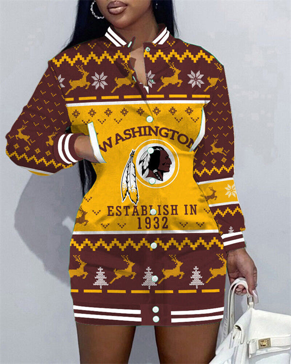 Washington Commanders Women Button Down Jacket Dress AZBTBDJD000083