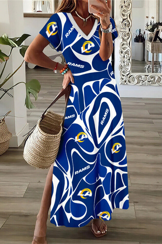 Los Angeles Rams V-Neck Side Slit Long Dress AZBTVSD000470