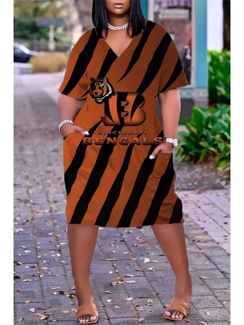 Cincinnati Bengals V-neck Casual Pocket Dress Limited Edition AZBTVCPD000355