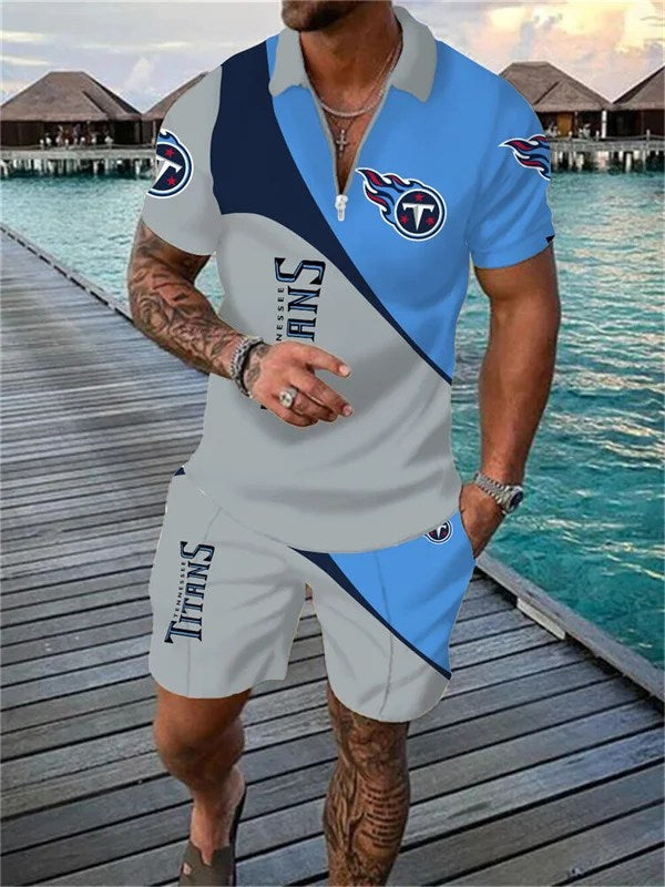 Tennessee Titans Zip Polo Shirt And Shorts Men AZPLZ062