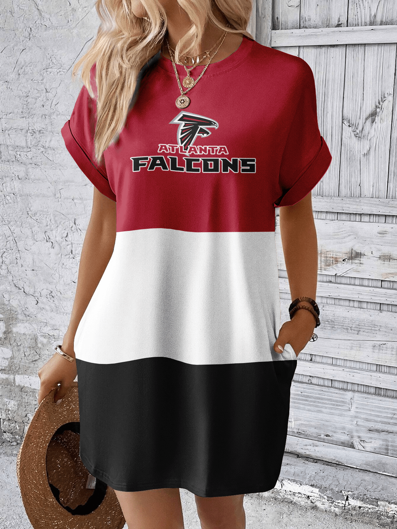 Atlanta Falcons Women Hidden Pocket Batwing Casual Dress AZDDBWCD000002