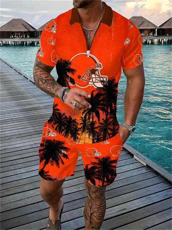 Cleveland Browns Zip Polo Shirt And Shorts Men AZPLZ267
