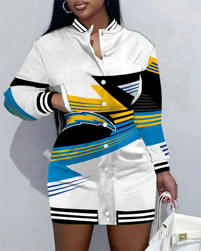 Los Angeles Chargers Women Button Down Jacket Dress AZBTBDJD000206