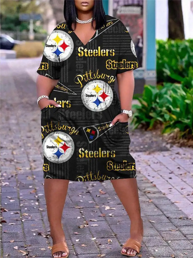 Pittsburgh Steelers V-neck Casual Pocket Dress Limited Edition AZBTVCPD000340