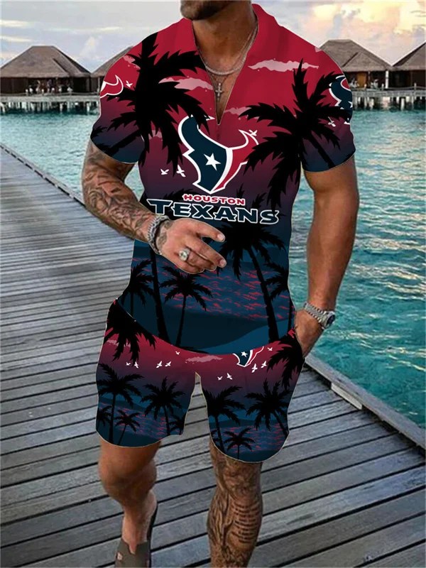 Houston Texans Zip Polo Shirt And Shorts Men AZPLZ270