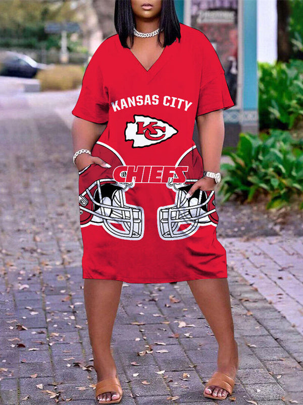 Kansas City Chiefs V-neck Casual Pocket Dress Limited Edition AZBTVCPD000010