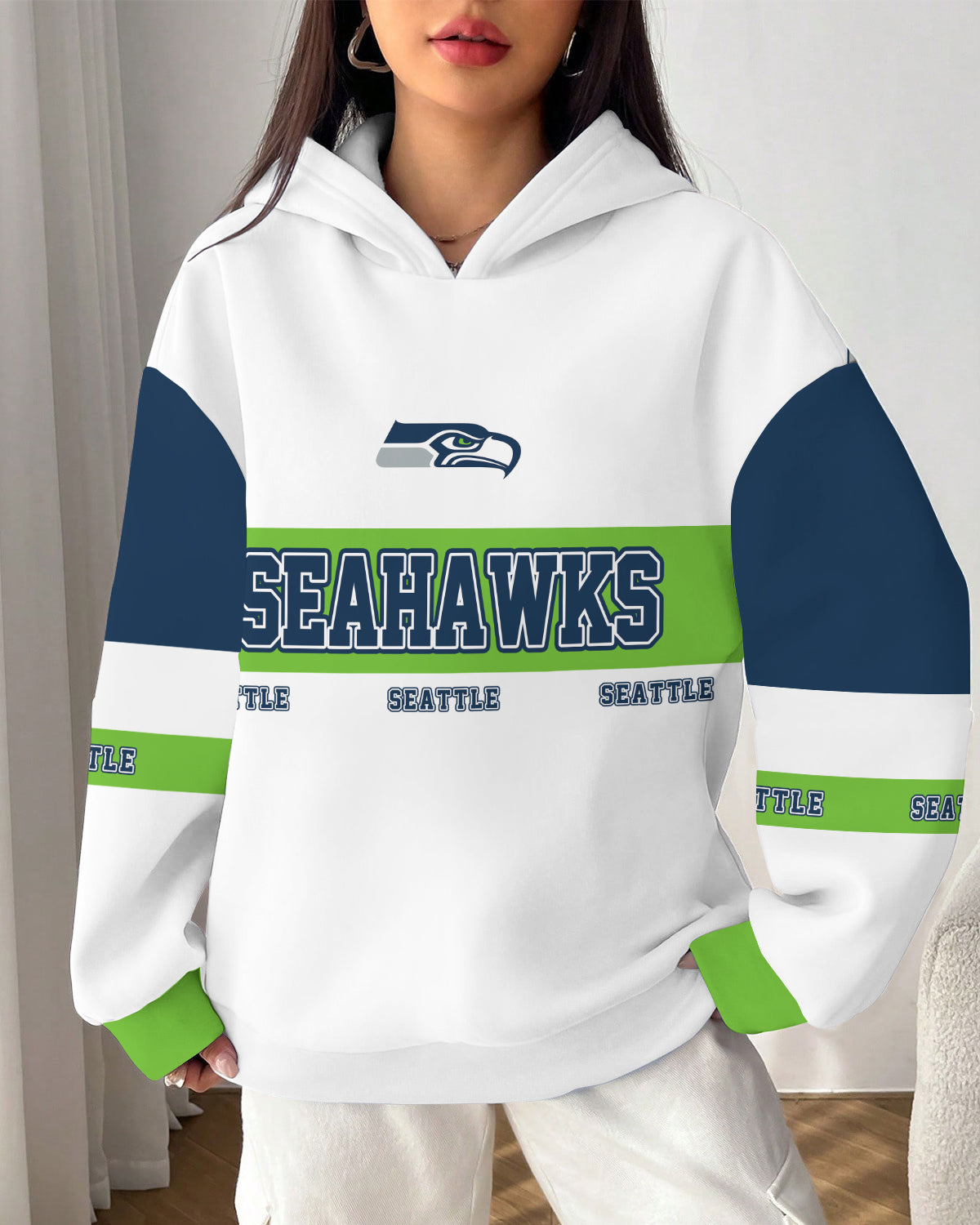 Seattle Seahawks Printed Hooded Pocket Pullover Hoodie AZBTPH000100