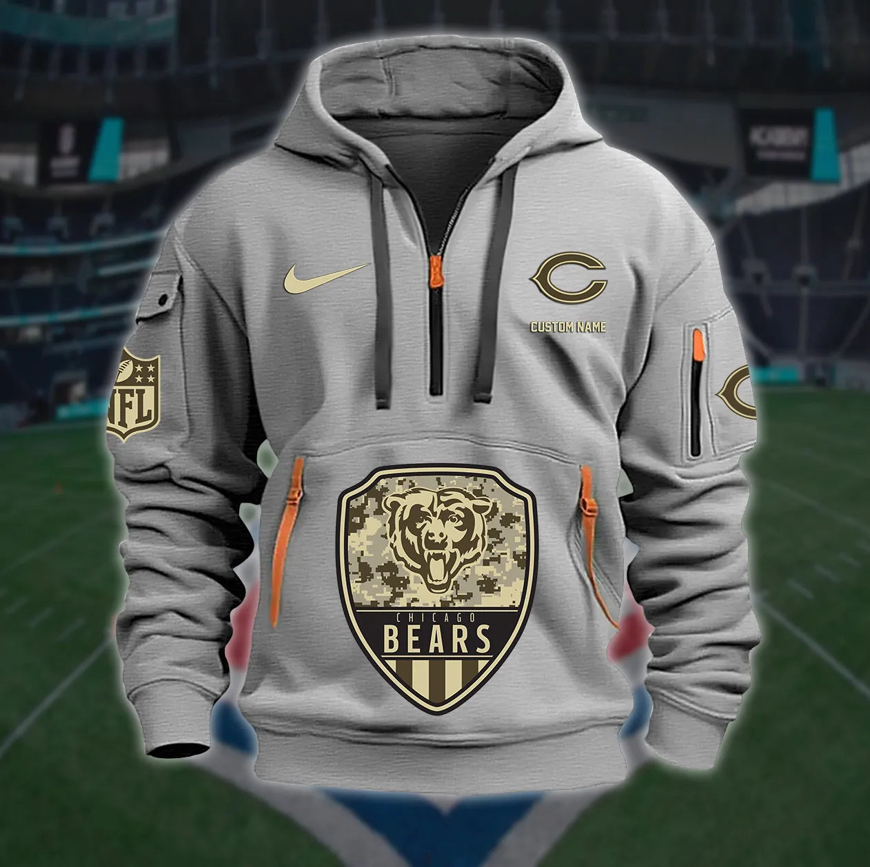 Chicago Bears New Personalized Quarter Zip Hoodie Limited Edition AZBTQZH000193