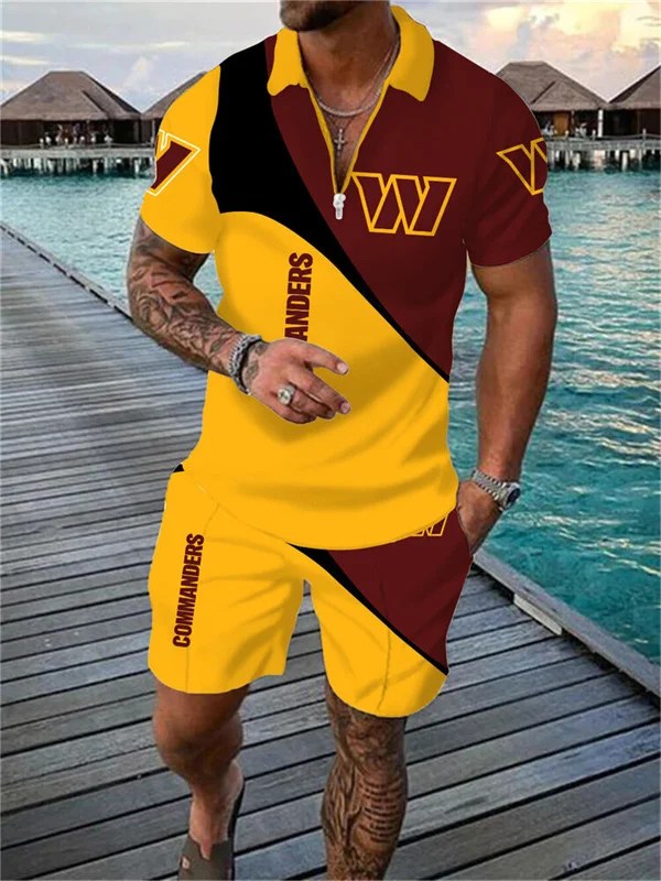 Washington Commanders Zip Polo Shirt And Shorts Men AZPLZ008