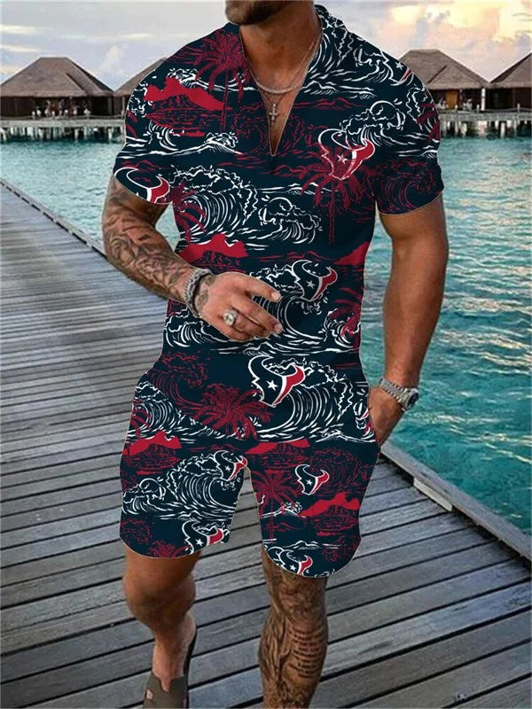 Houston Texans Zip Polo Shirt And Shorts Men AZPLZ272