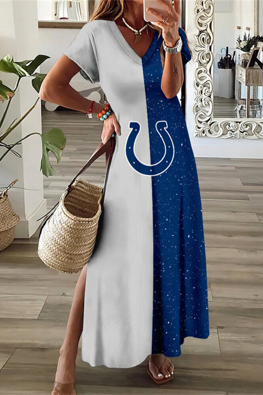 Indianapolis Colts V-Neck Side Slit Long Dress AZBTVSD000198