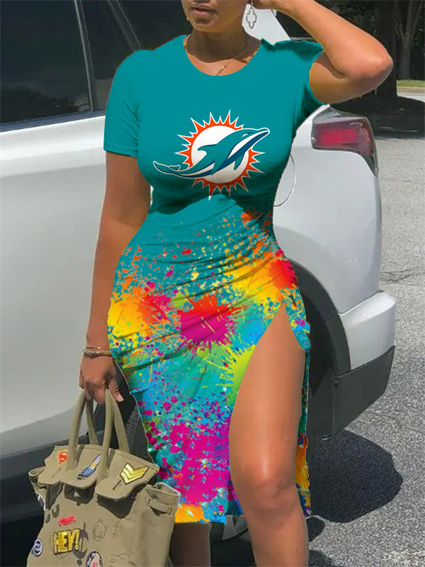 Miami Dolphins Slit Bodycon Dress AZBTSBD000097