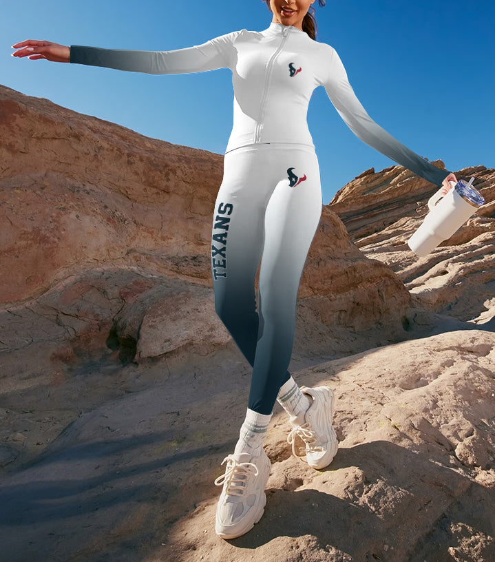 Houston Texans 2 Piece Workout Sets :Sculpt High Waist Gym Leggings & long Sleeve Sports Top