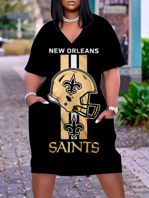 New Orleans Saints V-neck Casual Pocket Dress Limited Edition AZBTVCPD000059