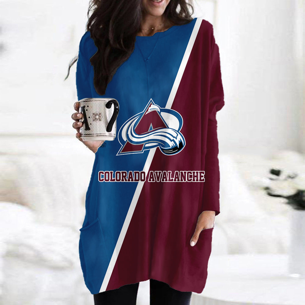Colorado Avalanche Casual Long Sleeve Pocket Dress AZBTLSPD000078