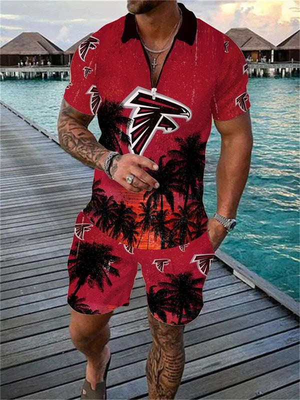 Atlanta Falcons Zip Polo Shirt And Shorts Men AZPLZ172