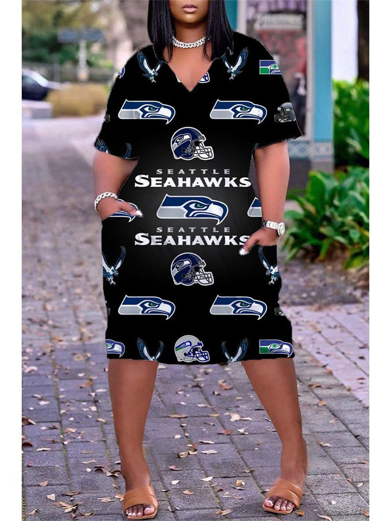 Seattle Seahawks V-neck Casual Pocket Dress Limited Edition AZBTVCPD000180