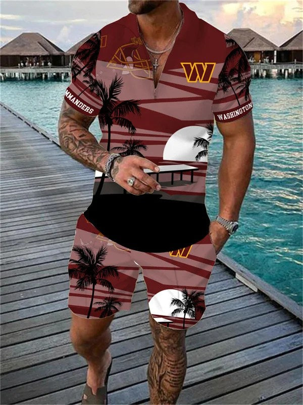 Washington Commanders Zip Polo Shirt And Shorts Men AZPLZ232