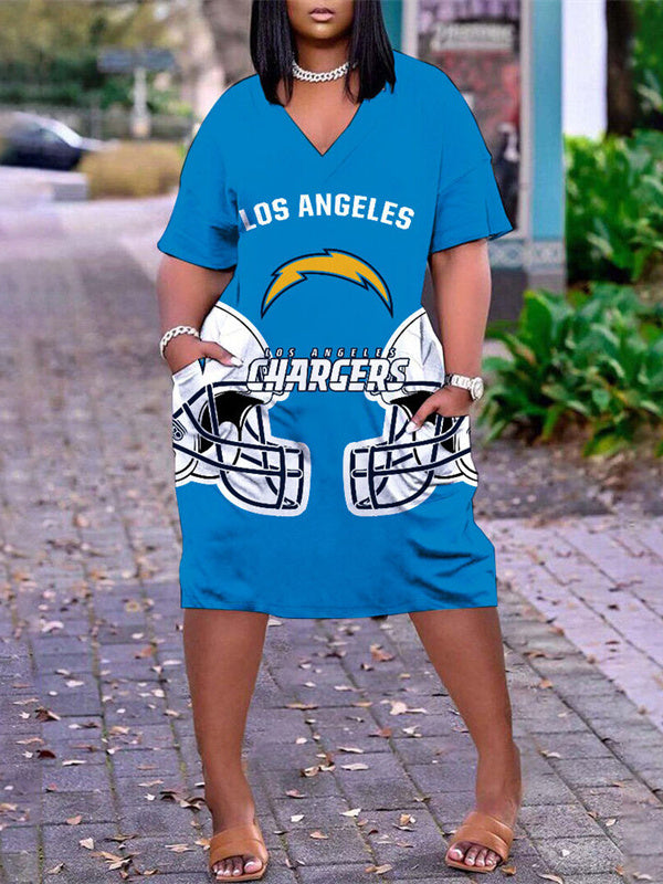Los Angeles Chargers V-neck Casual Pocket Dress Limited Edition AZBTVCPD000278