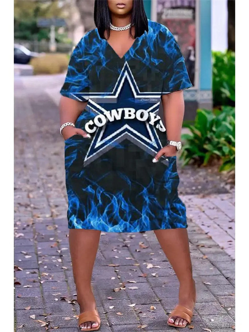 Dallas Cowboys V-neck Casual Pocket Dress Limited Edition AZBTVCPD000212