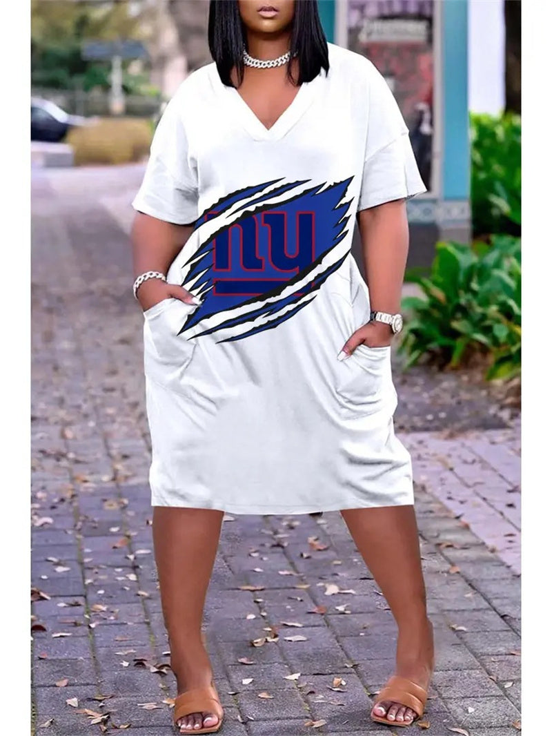 New York Giants V-neck Casual Pocket Dress Limited Edition AZBTVCPD000128