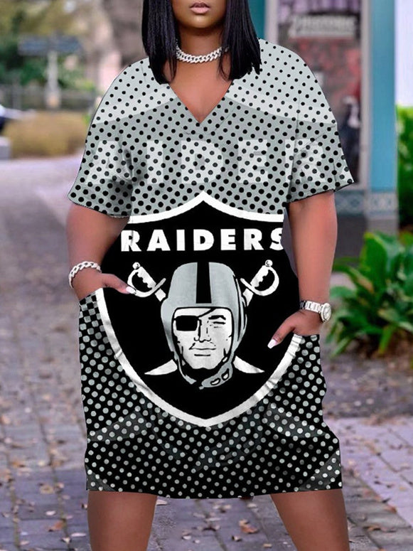 Las Vegas Raiders V-neck Casual Pocket Dress Limited Edition AZBTVCPD000011