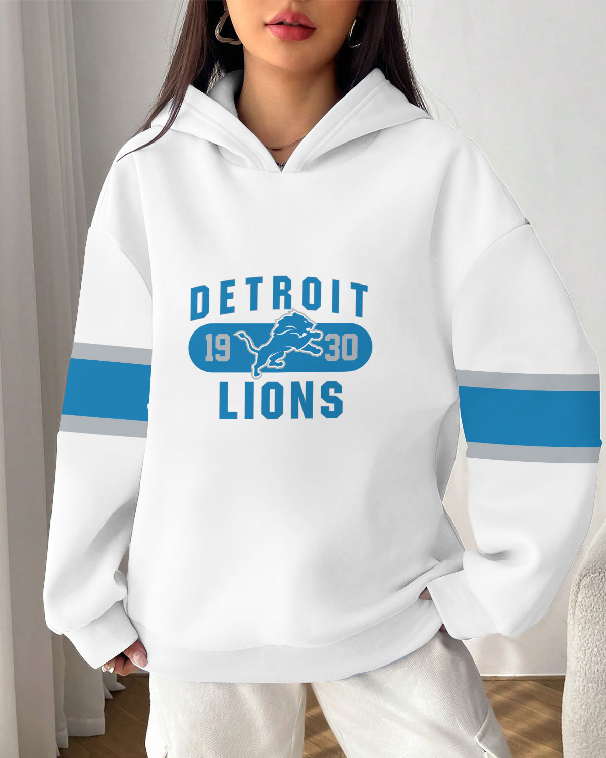 Detroit Lions Printed Hooded Pocket Pullover Hoodie AZBTPH000042