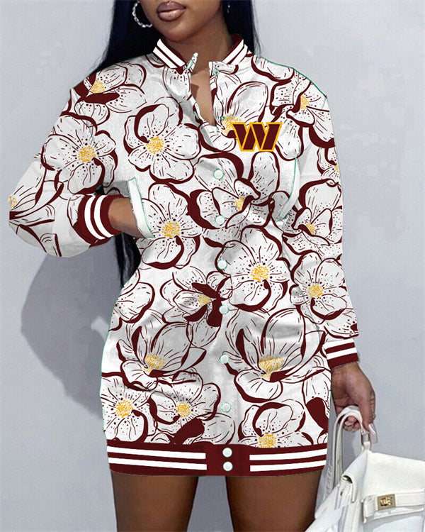 Washington Commanders Women Button Down Jacket Dress AZBTBDJD000063