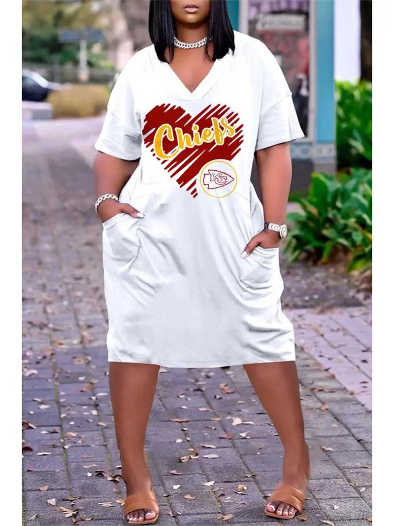 Kansas City Chiefs V-neck Casual Pocket Dress Limited Edition AZBTVCPD000063