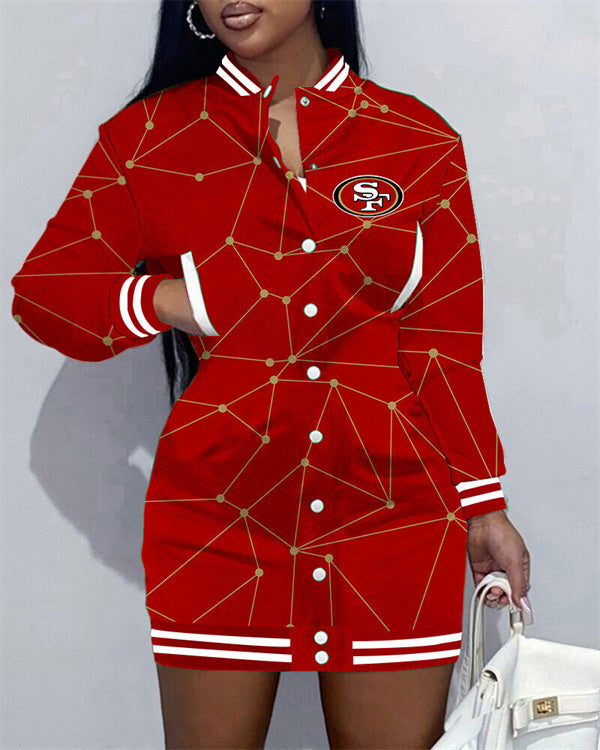 San Francisco 49ers Women Button Down Jacket Dress AZBTBDJD000261