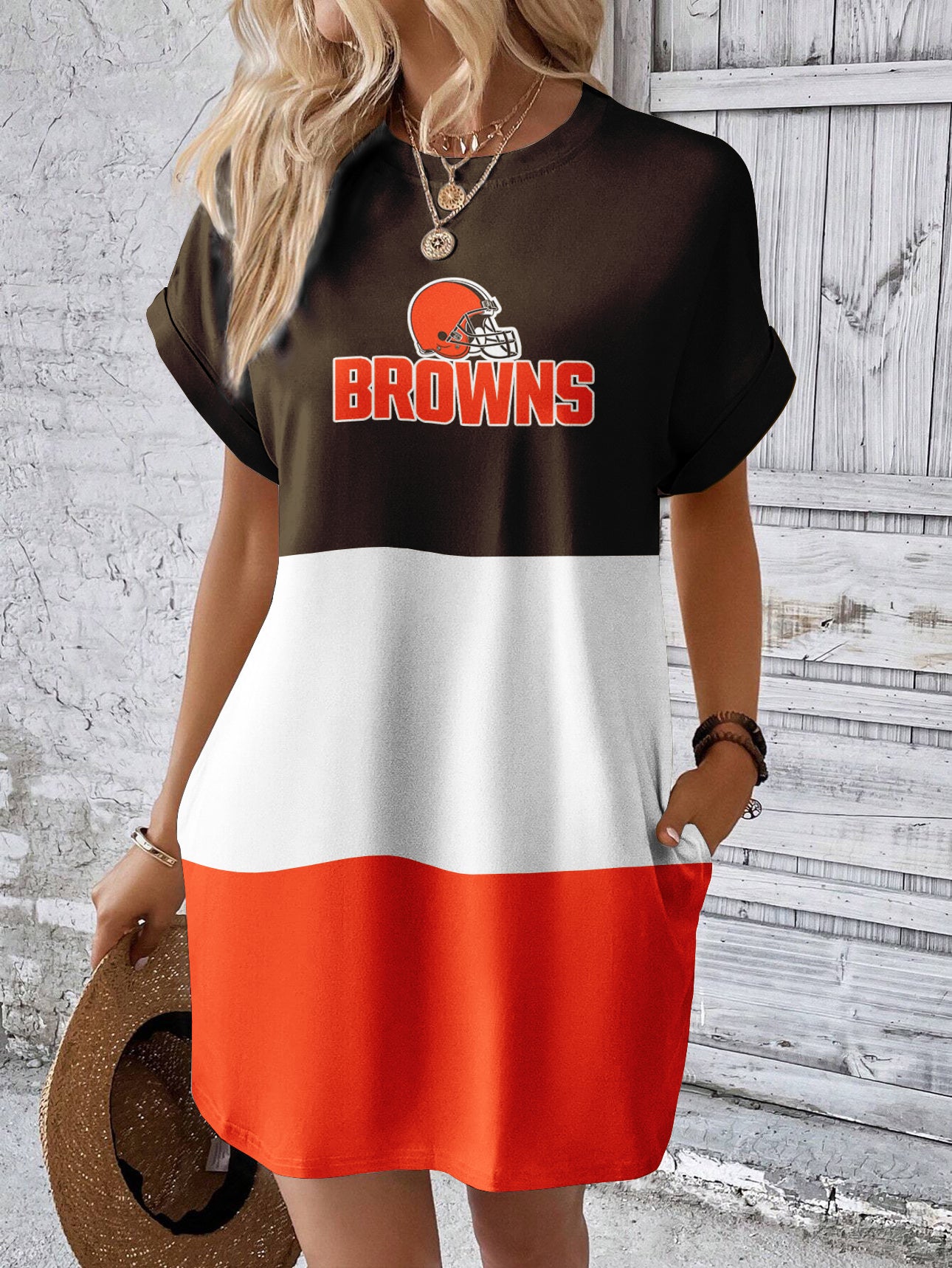 Cleveland Browns Women Hidden Pocket Batwing Casual Dress AZDDBWCD000069