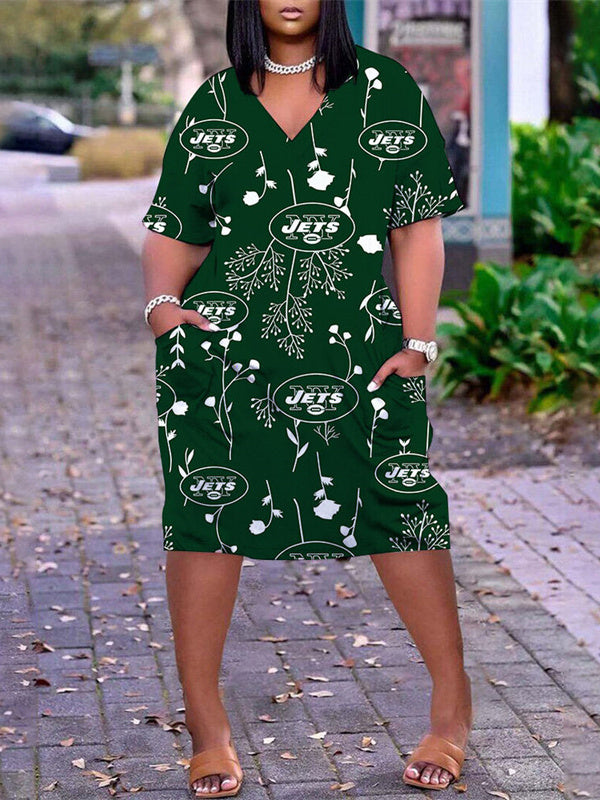 New York Jets V-neck Casual Pocket Dress Limited Edition AZBTVCPD000195