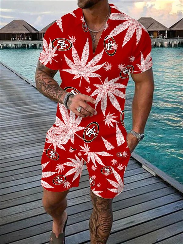 San Francisco 49ers Zip Polo Shirt And Shorts Men AZPLZ115