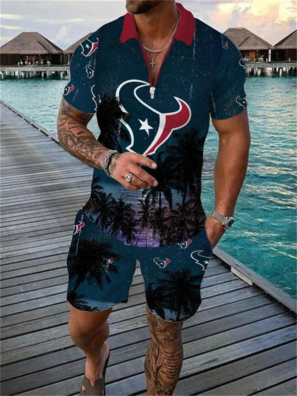 Houston Texans Zip Polo Shirt And Shorts Men AZPLZ275
