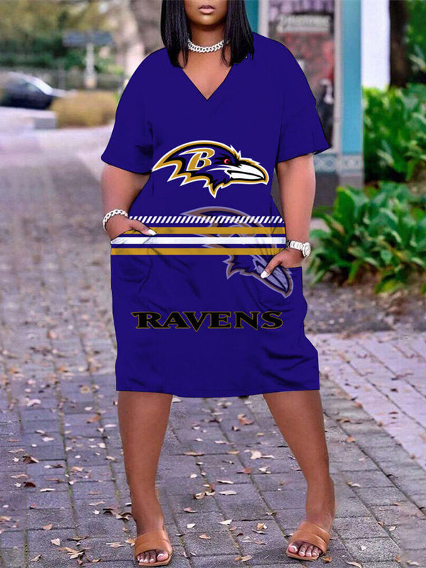 Baltimore Ravens V-neck Casual Pocket Dress Limited Edition AZBTVCPD000200
