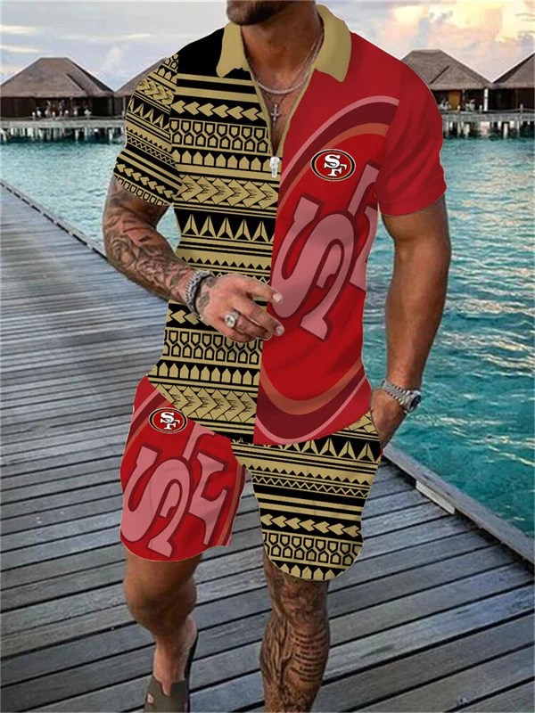 San Francisco 49ers Zip Polo Shirt And Shorts Men AZPLZ117
