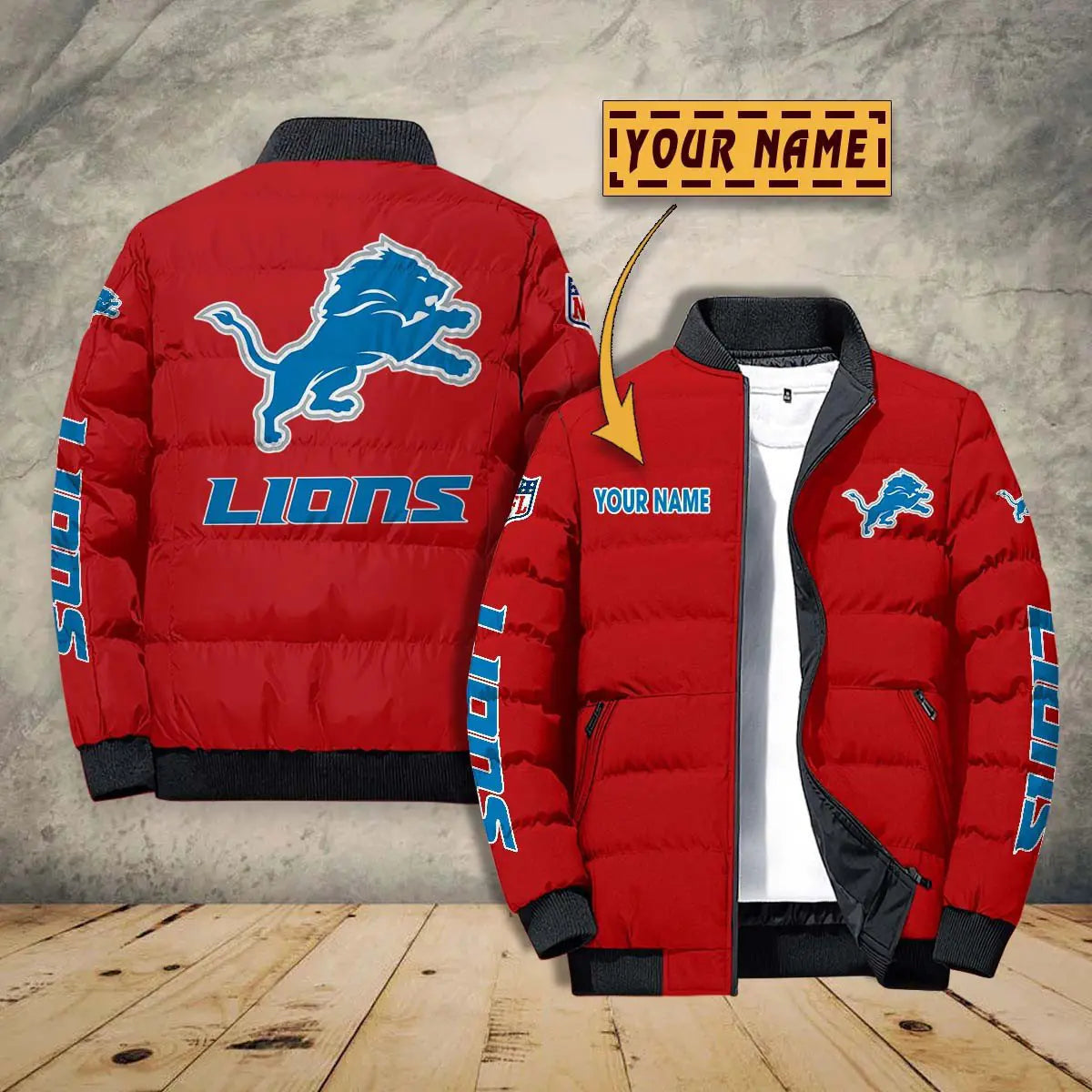 Detroit Lions New Personalized Winter Puffer Jacket AZBTPFKJ000002
