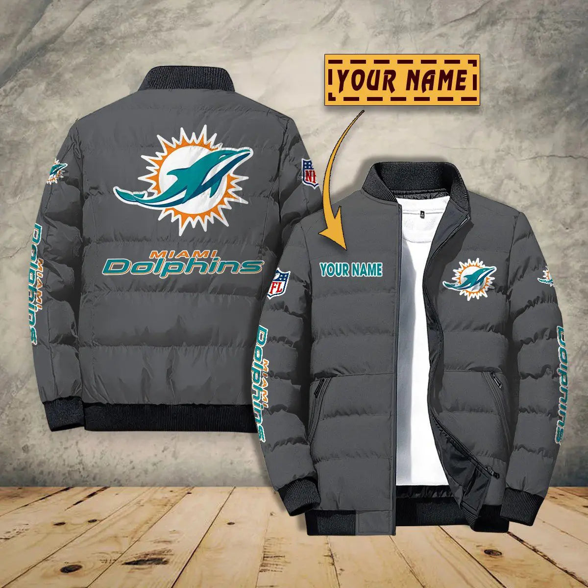 Miami Dolphins New Personalized Winter Puffer Jacket AZBTPFKJ000026