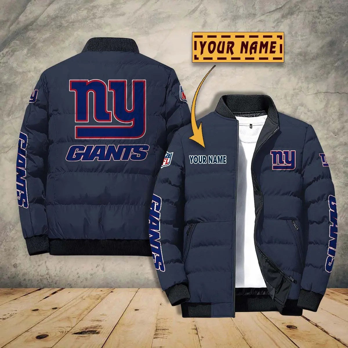 New York Giants New Personalized Winter Puffer Jacket AZBTPFKJ000029