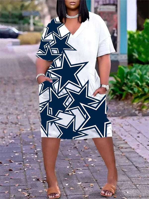 Dallas Cowboys V-neck Casual Pocket Dress Limited Edition AZBTVCPD000425