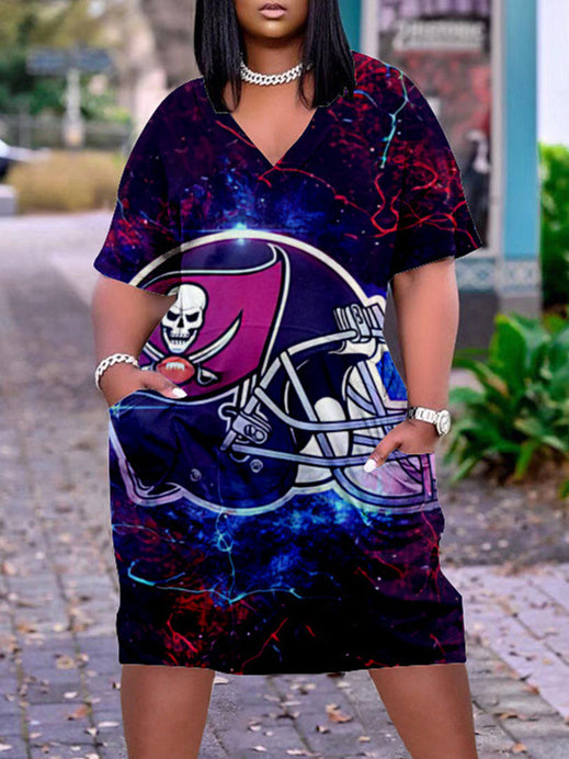 Tampa Bay Buccaneers V-neck Casual Pocket Dress Limited Edition AZBTVCPD000042