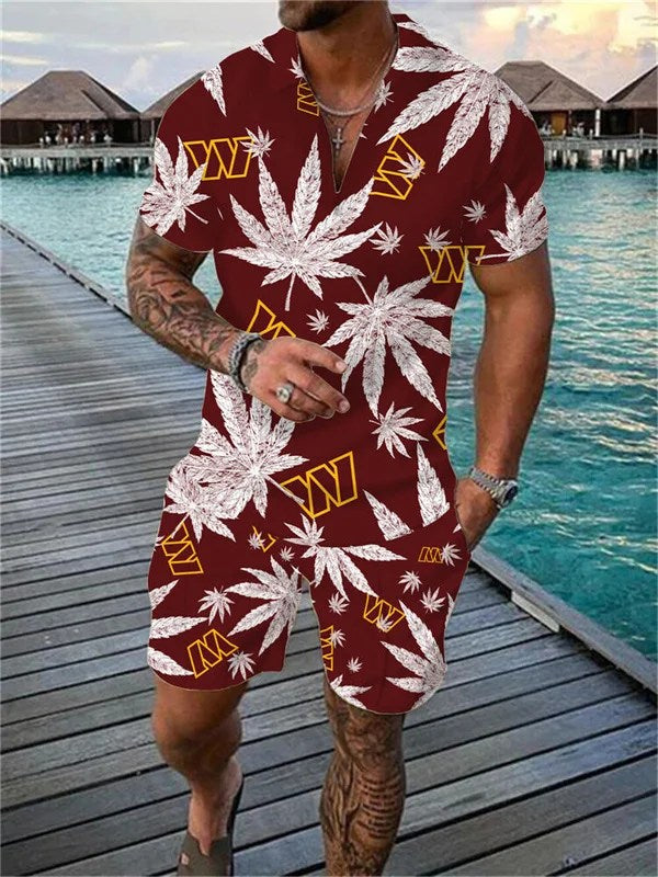 Washington Commanders Zip Polo Shirt And Shorts Men AZPLZ239
