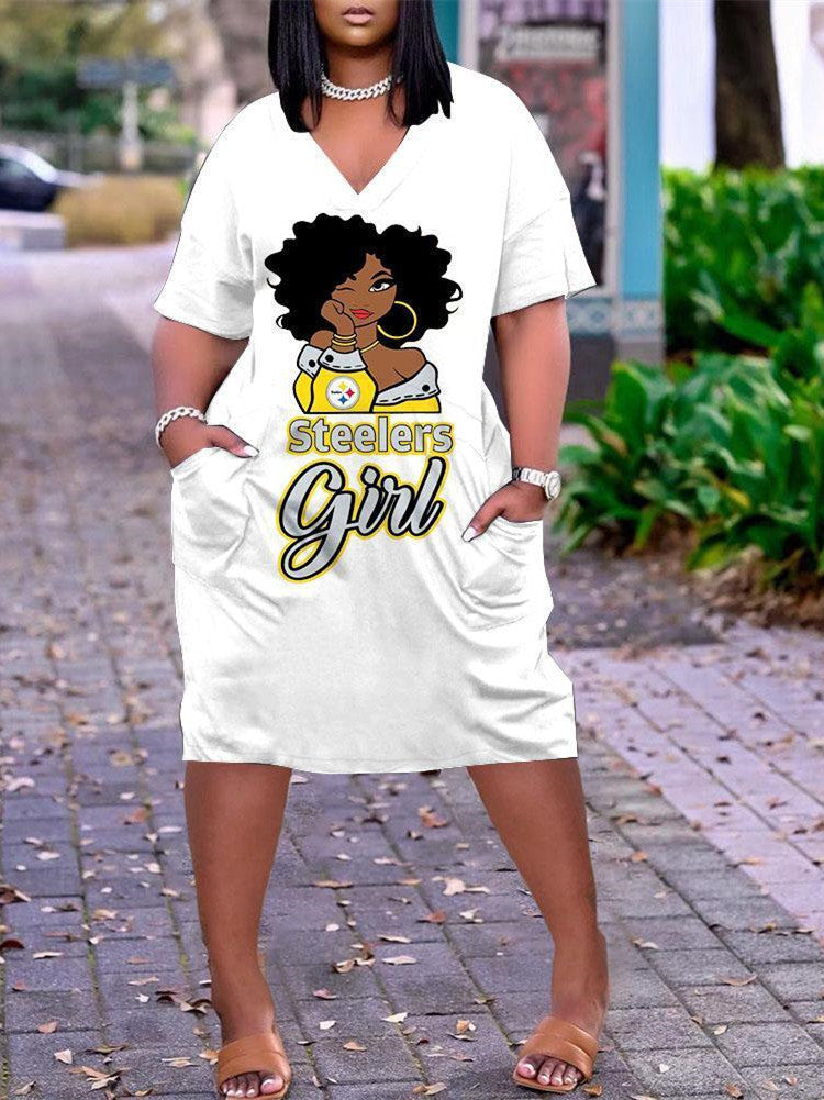 Pittsburgh Steelers V-neck Casual Pocket Dress Limited Edition AZBTVCPD000115