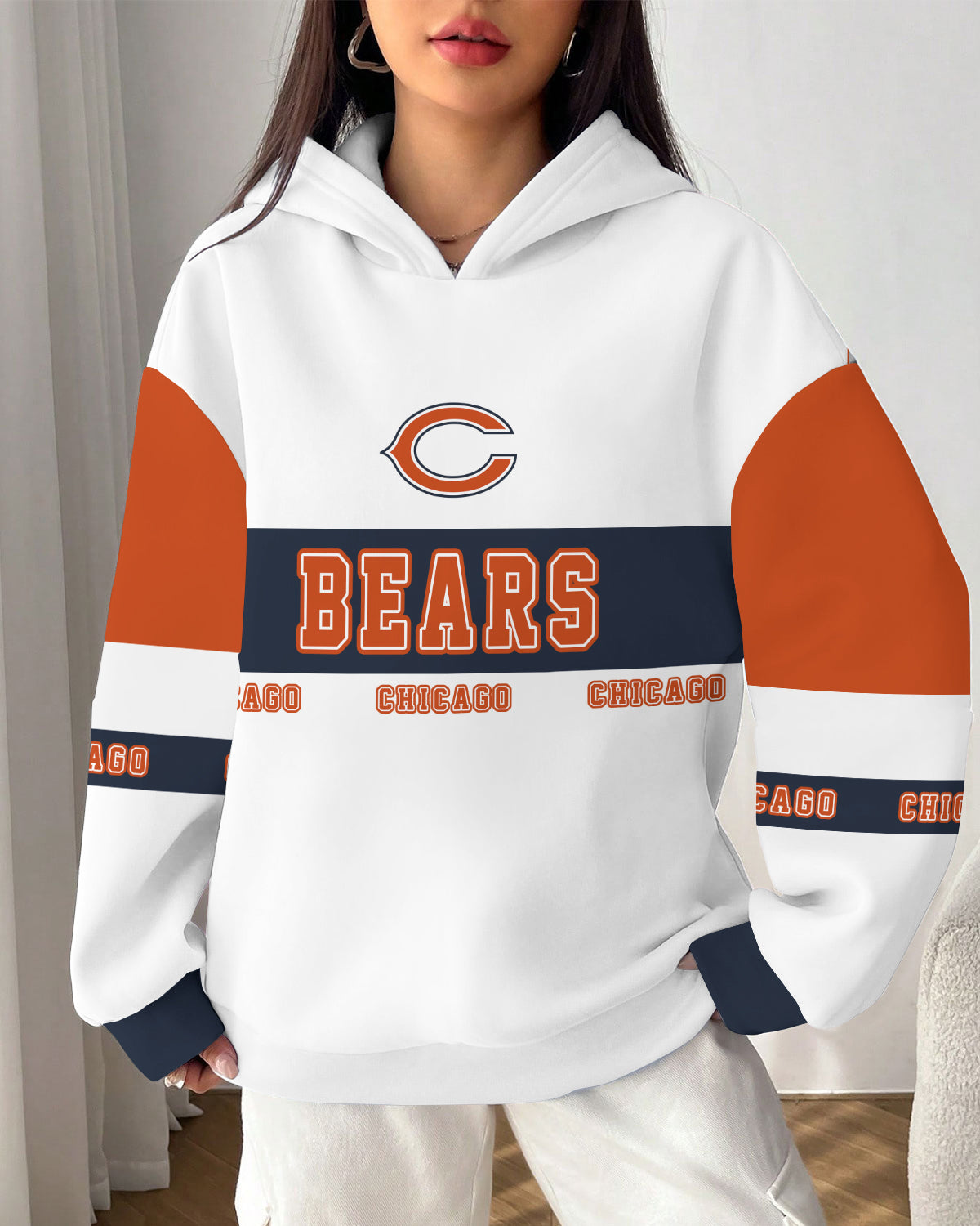 Chicago Bears Printed Hooded Pocket Pullover Hoodie AZBTPH000120
