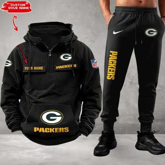 Green Bay Packers Combo Multi-Pockets Hoodie And Pants EM06